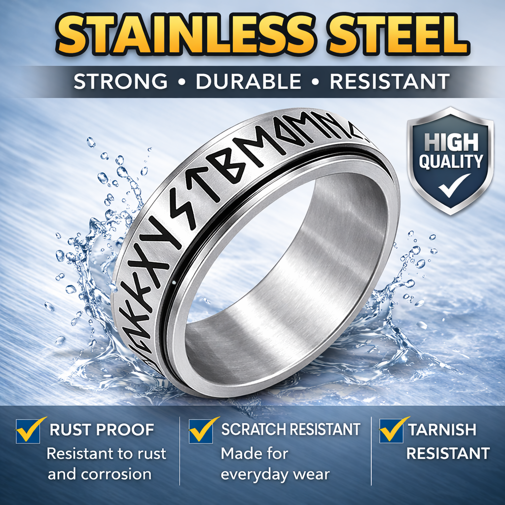 Viking Nordic Rune Spinner Ring Rotating Fidget Anxiety Stress Relief Norse Band # R421