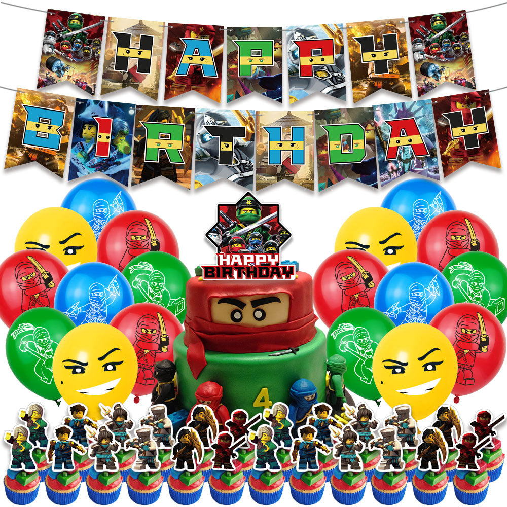 Mixed Theme Children's Birthday Alphabet Pull Flag Cake Balloons Multiple