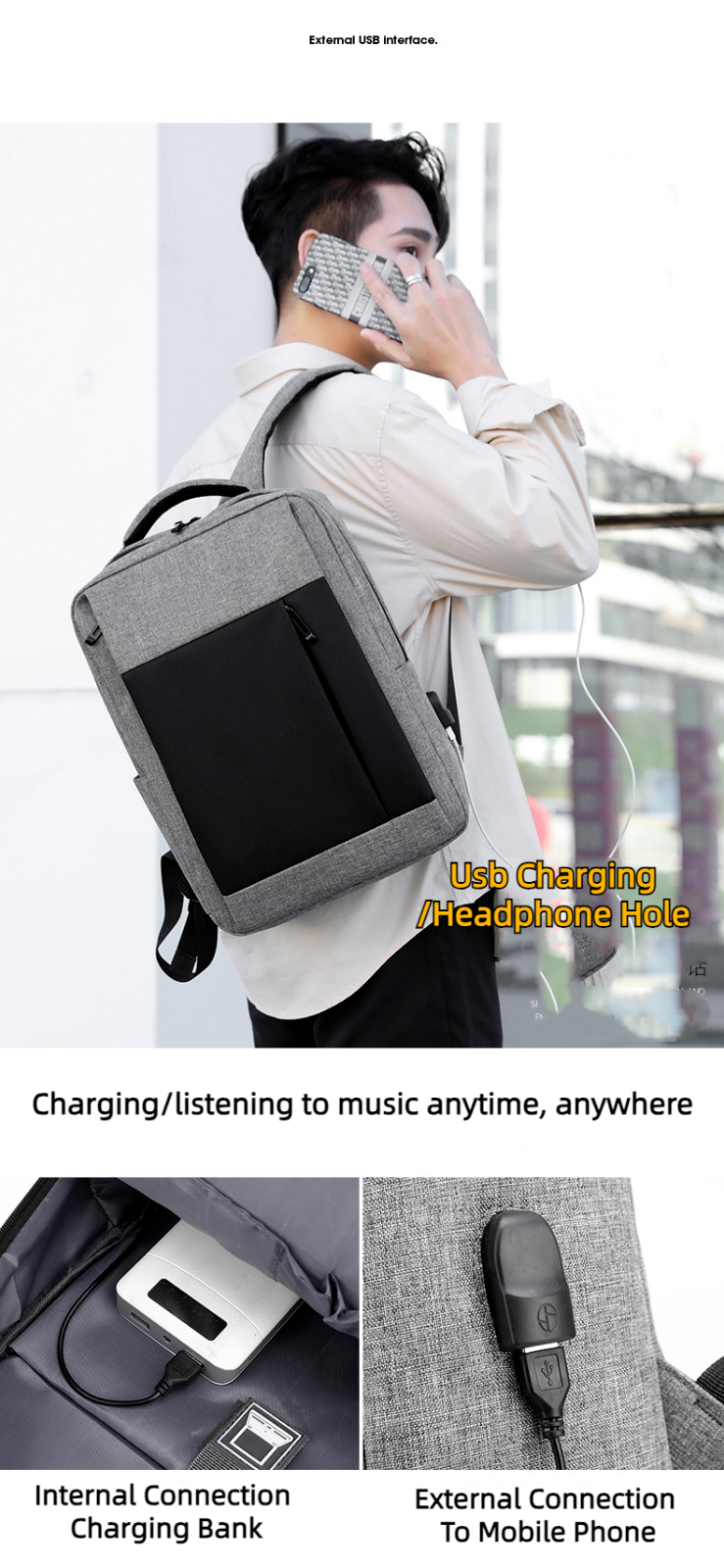 Unisex Waterproof Large Capacity Business Travel Bag USB Computer Nylon Backpack