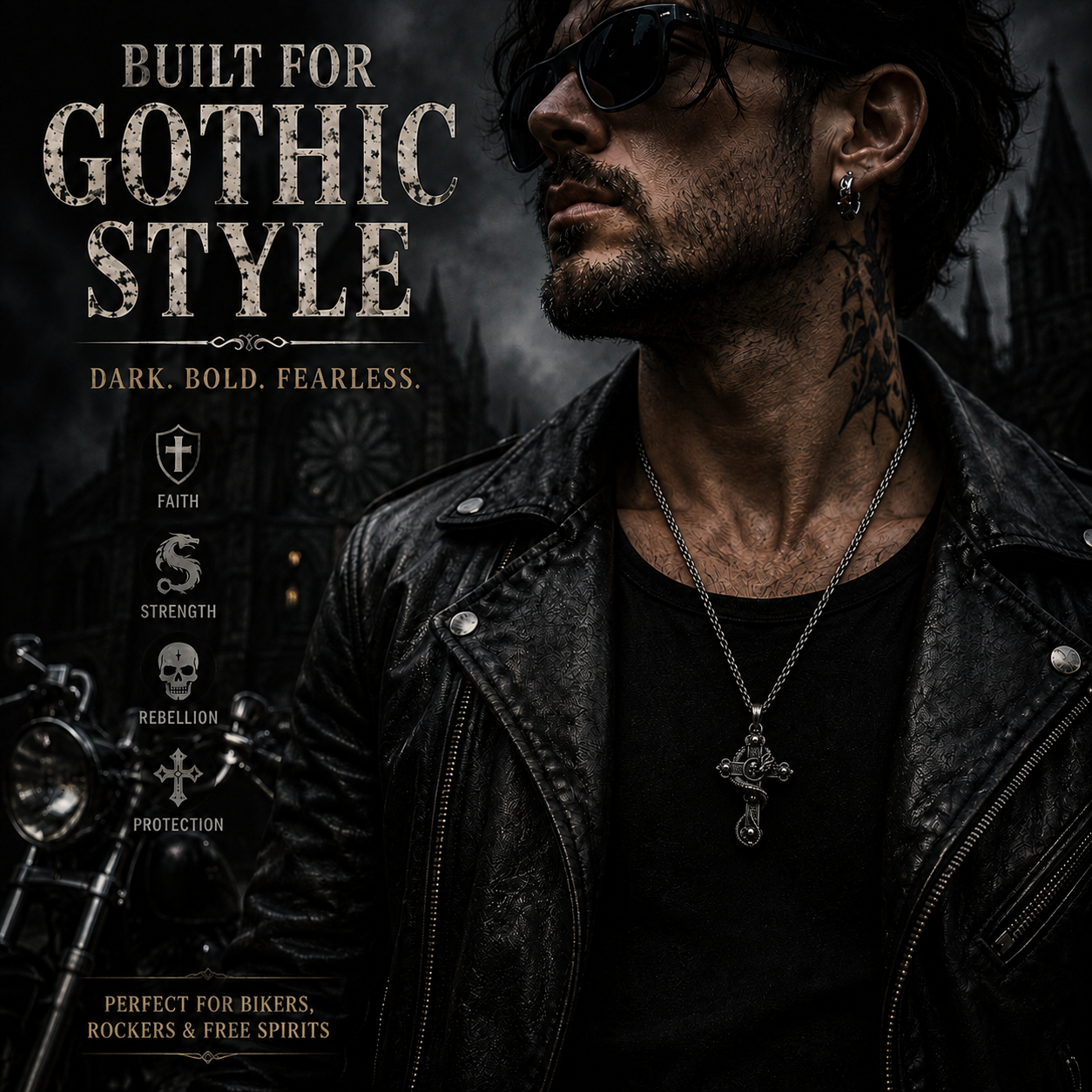 Vintage Dragon Cross Skull Pendant Necklace Men Gothic Stainless Steel Dark Silver Chain PN0022