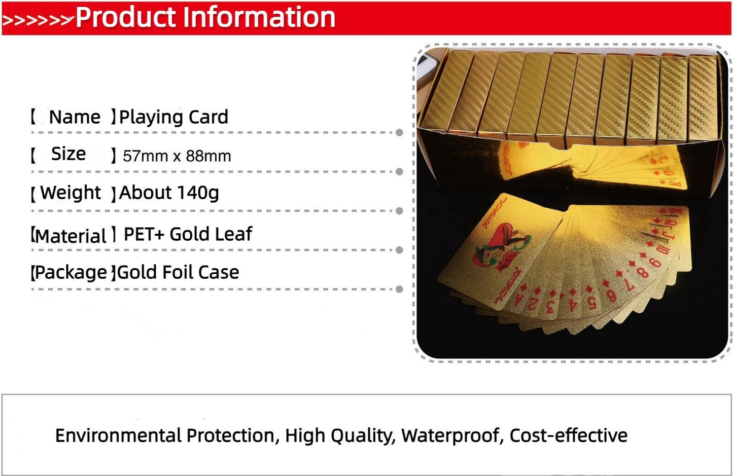 Waterproof PVC Poker Playing Cards Set Games Deck Pokers Gold Plated Magic Tool