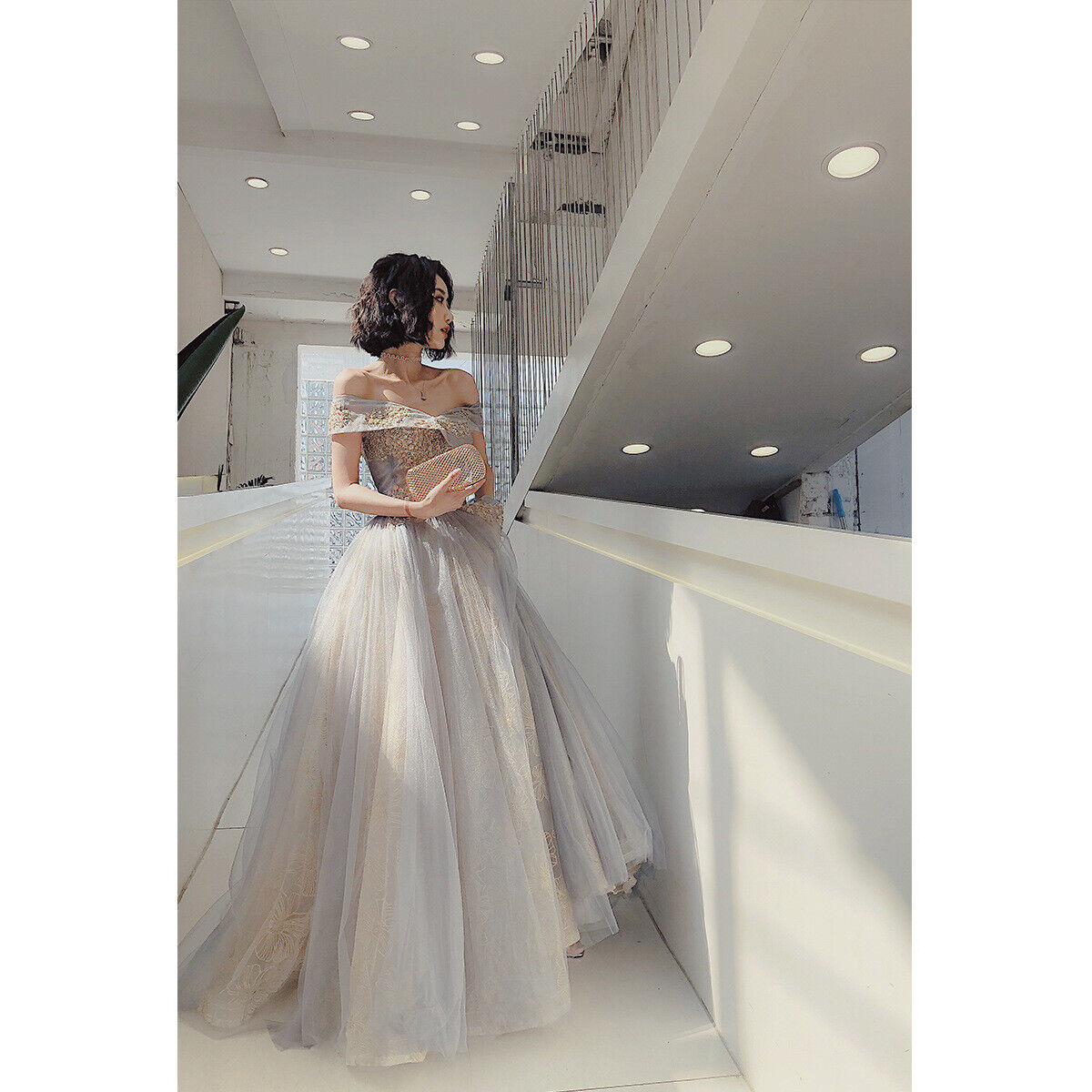 Women Off the shoulder Banquet Wedding Dress Cold Shoulder Evening Dress