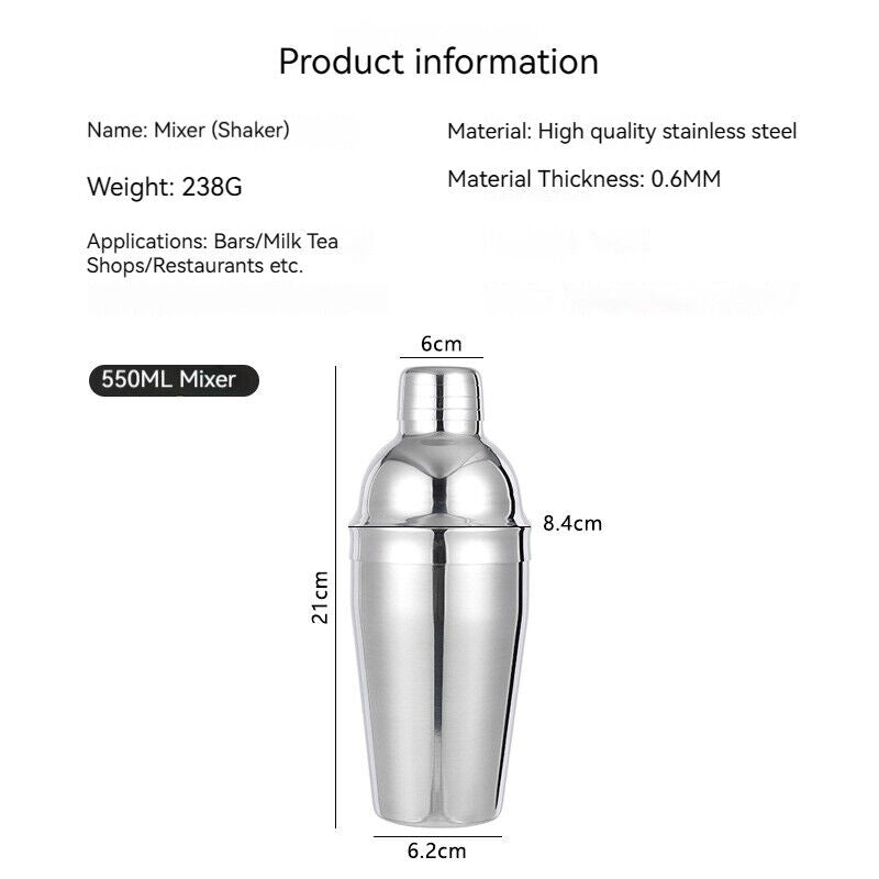 Mixer Cocktail Stainless Steel Three Stage Shaker Wine Coffee Milk Tea 550ML Cup