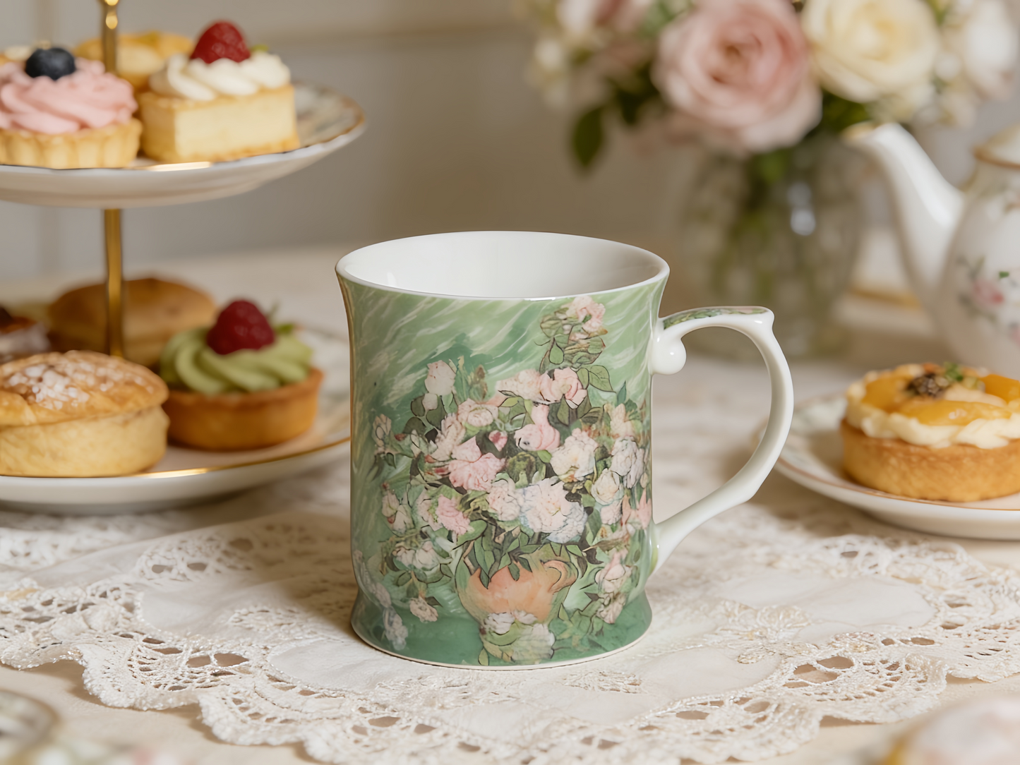 415cc Fine Porcelain Art Mug Van Gogh Bouquet in Vase Design Coffee Tea Cup Gift # CW1694
