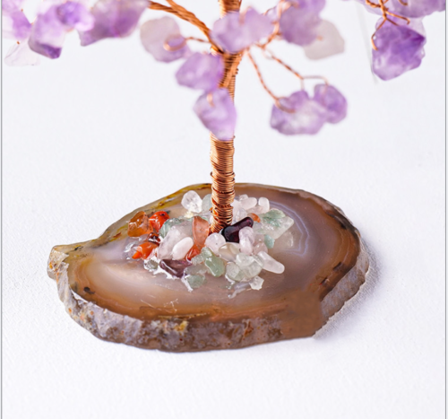 Amethyst Flower Tree with Agate Base Purple Crystal Chips Money Tree Gift