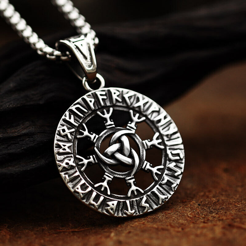 Cool Retro Punk Vintage Wolf Totem Valknut Pendant Biker Titanium Steel Necklace