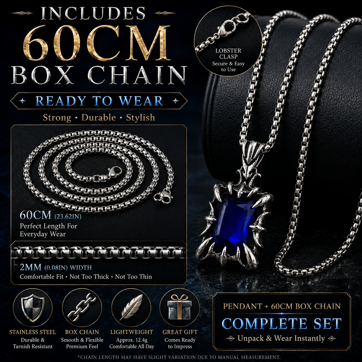 Retro Fantasy Vintage Gothic Crystal Pendant Necklace Dark Silver Stainless Steel Chain Blue Green Red Black Gem PN0029