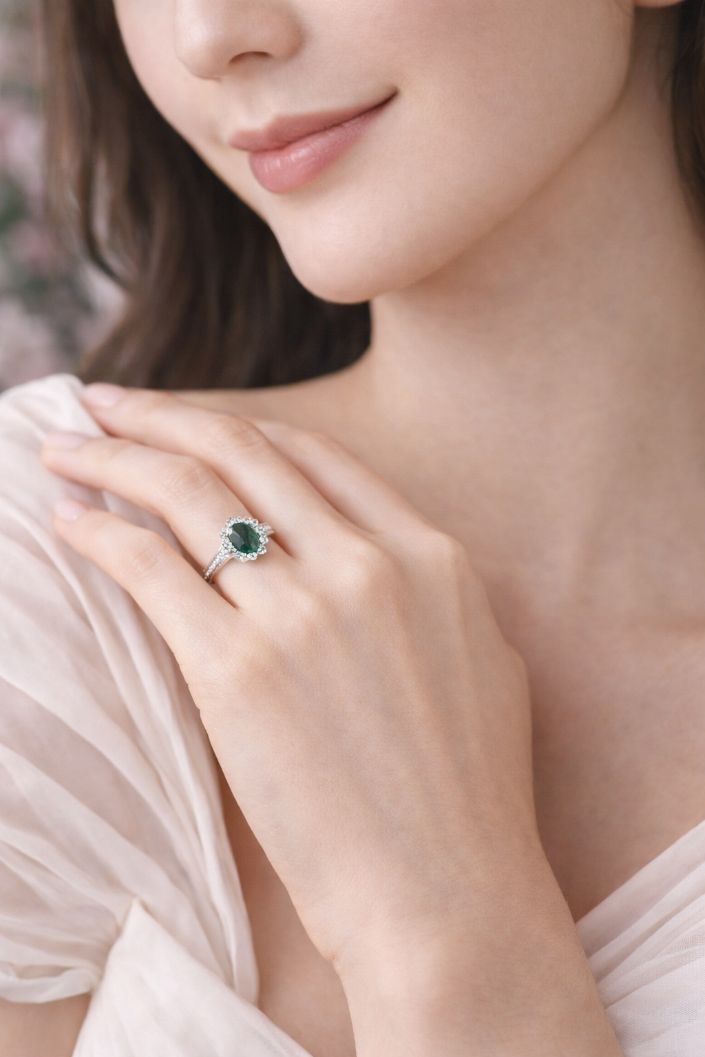 Elegant Green Simulated Gem Stones Halo Ring Alloy Band Cocktail Dress Ring Gift # R132