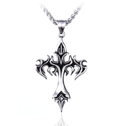Unisex Mix Theme Retro Flame Cross Titanium Steel Pendant Simple Fashion Necklace