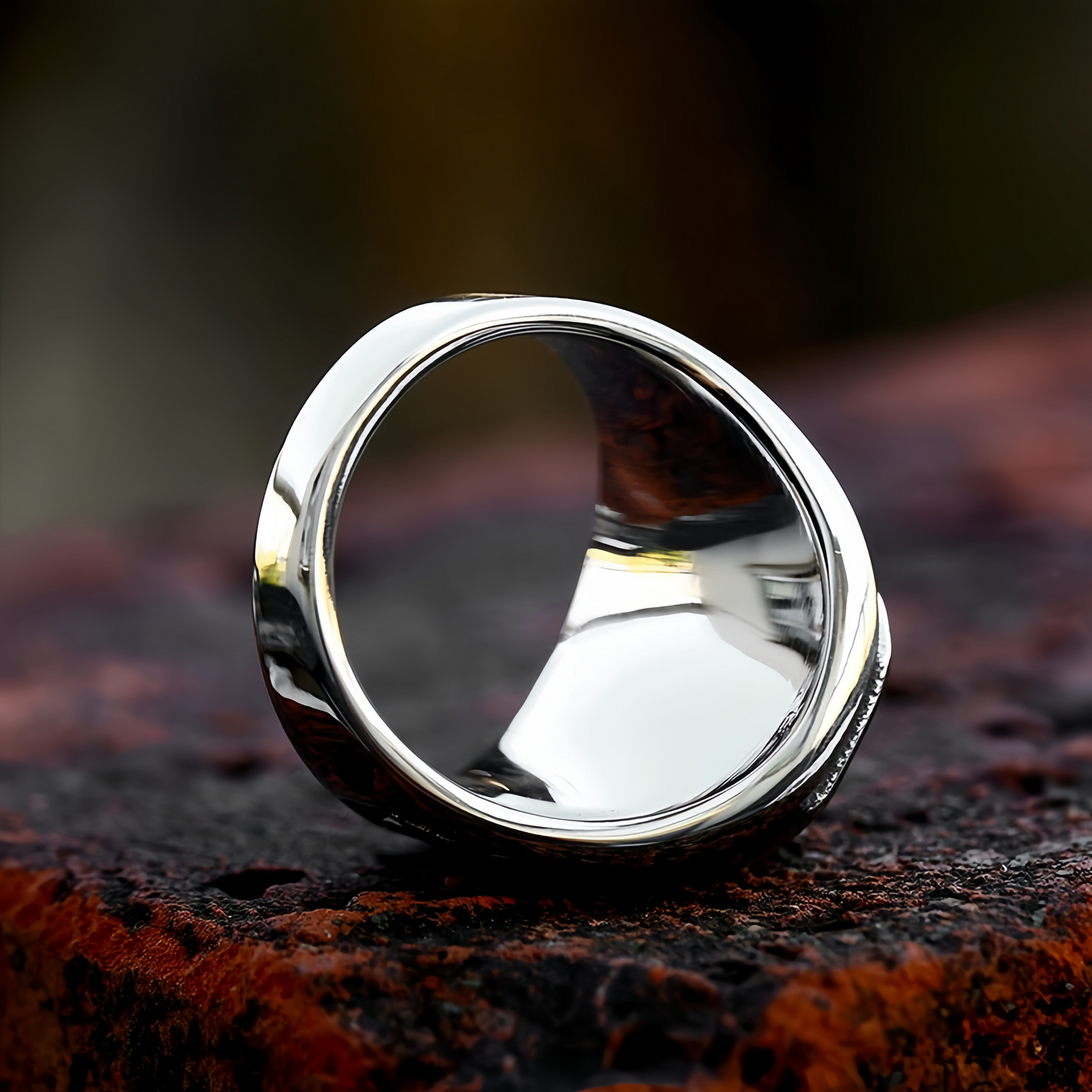 Men Gothic Black Stone Signet Ring Vintage Occult Engraved Rock Biker Punk Band # R366