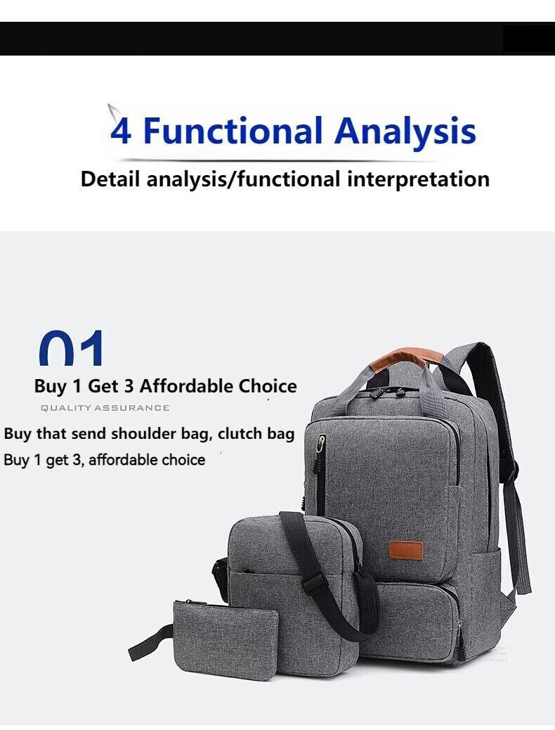 Unisex Three Piece Waterproof Business Backpack Large Capacity Computer Bag