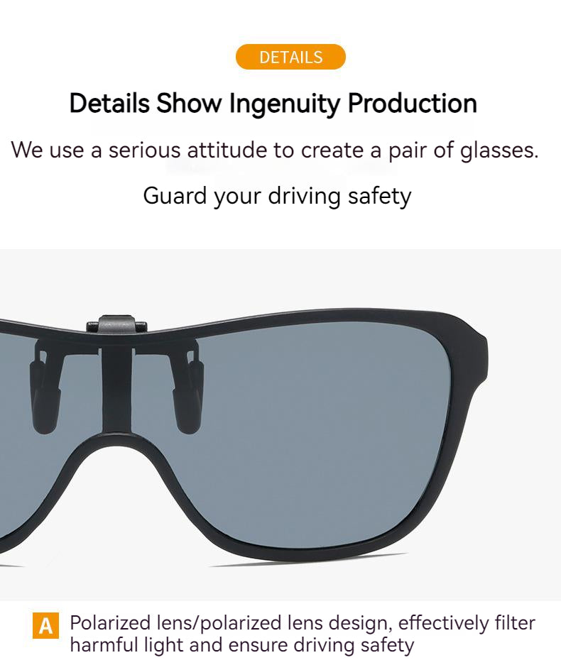 Unisex Fashion Flip Up Large Frame Sunglasses Clip On Polarized Multicolor Lens