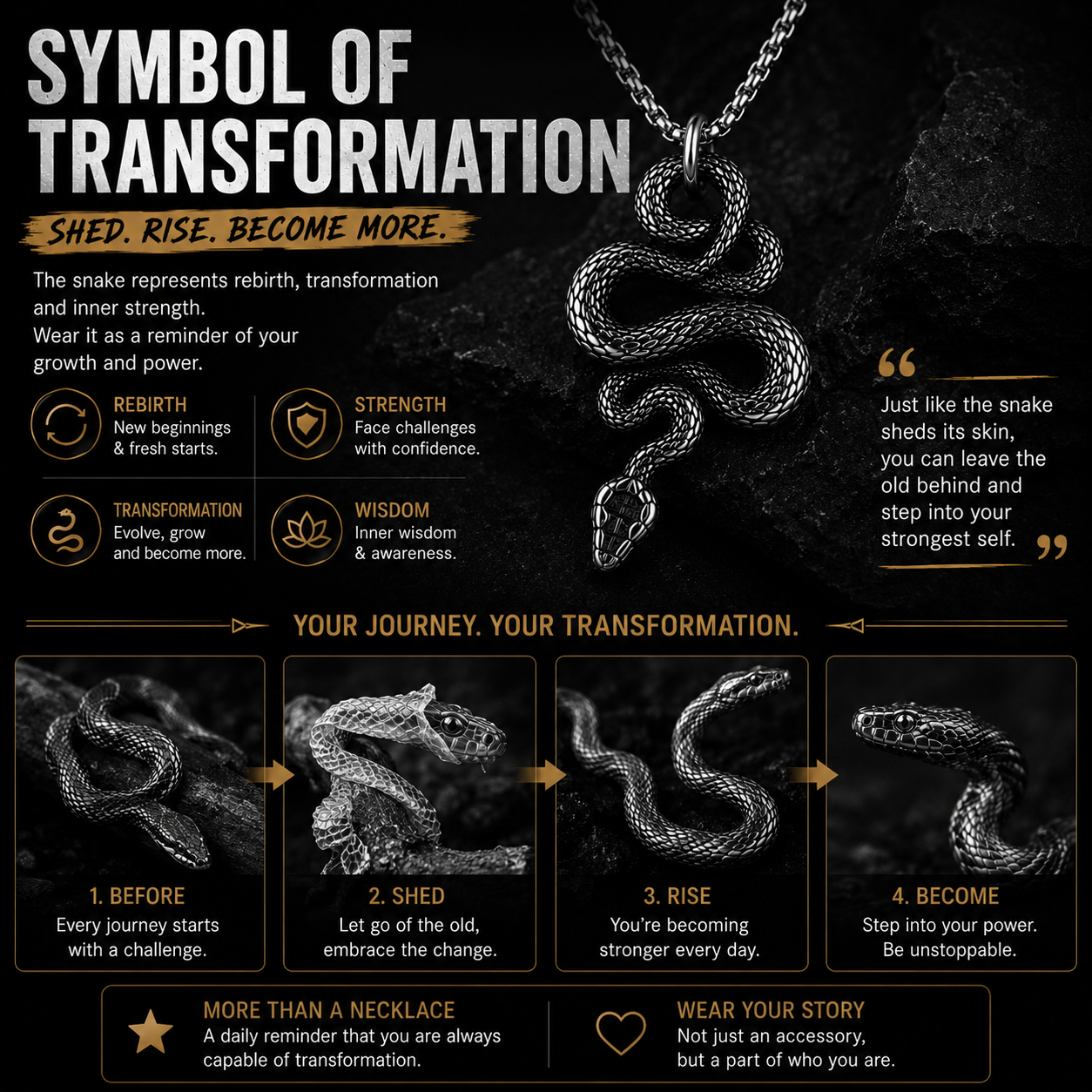 Gothic Snake Pendant Necklace Stainless Steel Serpent Biker Necklace Jewelry Chain Gift #PN0010