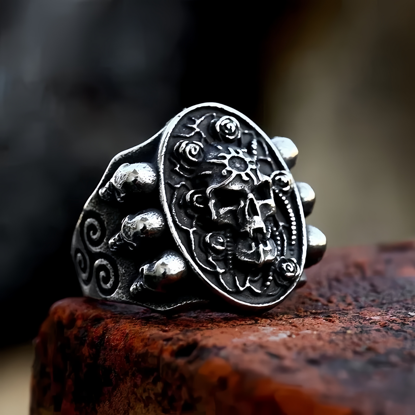 Men's Gothic Skull Ring Punk Biker Hip Hop Vintage Engraved Heavy Band Jewellery # R329
