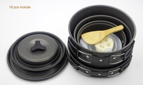 Portable Picnic Camping Cookware 18 Pcs Set 4-5 Person Pots and Pans Picnic Set