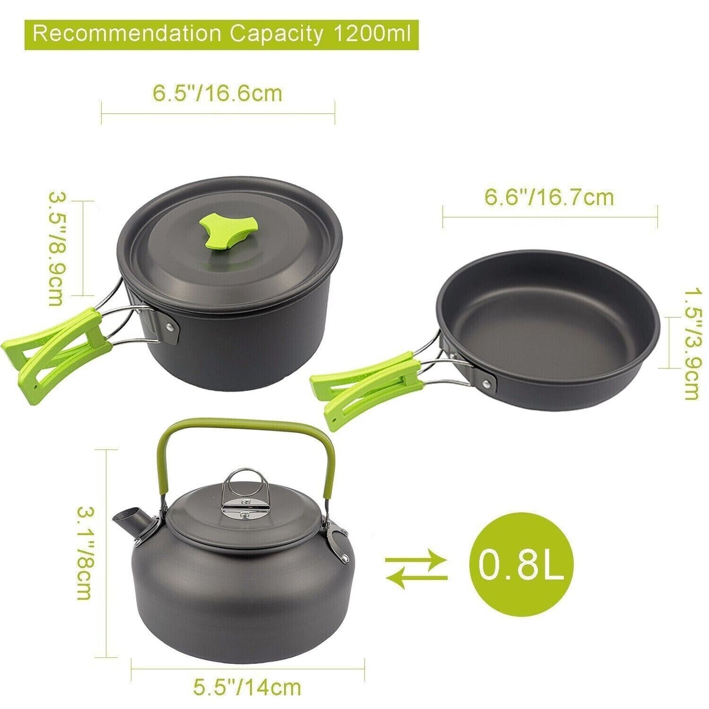 Outdoor Portable Camping Picnic Pots Pans Teapot Set With Cut Board Cutlery