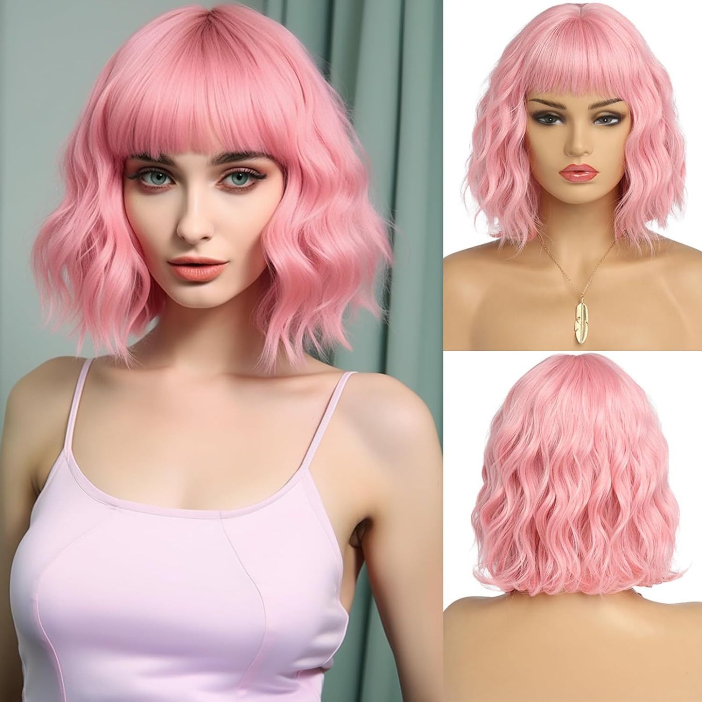 Trendy Lightweight & Breathable Framing Bangs Synthetic Hair Short Wavy Bob Wigs # 1715