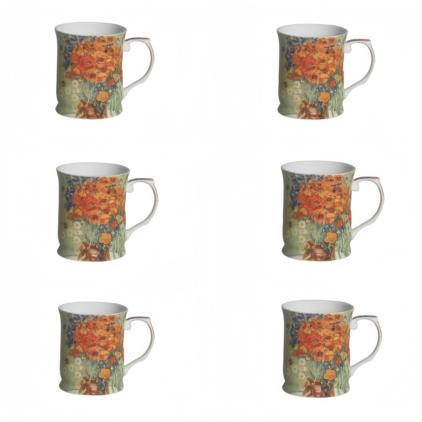 415cc Fine Porcelain Floral Art Mug – Van Gogh Style Red Bouquet Coffee Tea Cup # CW1693