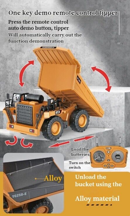 Alloy 9CH Remote Control Tipper Lifting Lowering Boys Engineering Car Toys