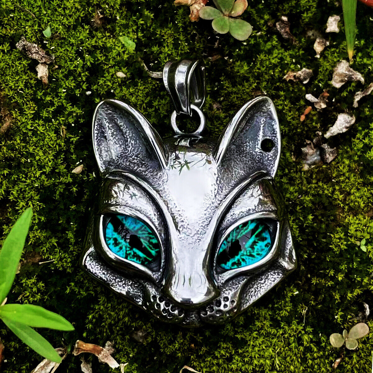 Mix Theme Retro Fox Head Sweater Chain Gemstone Titanium Steel Pendant Cat Head Necklace