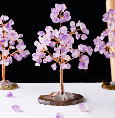 Amethyst Flower Tree with Agate Base Purple Crystal Chips Money Tree Gift