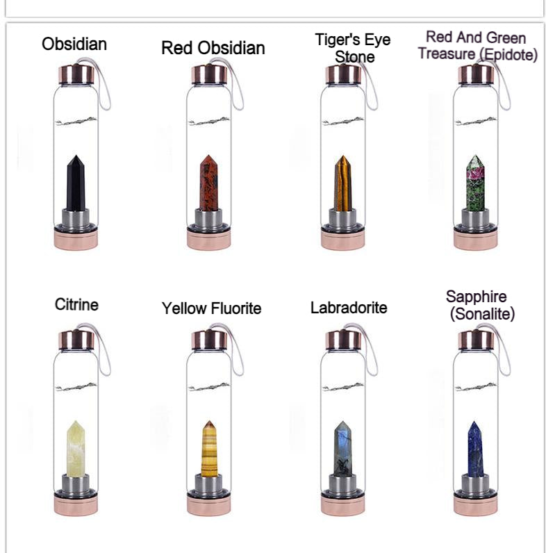 Fashion Colorful Energy Crystal Stone Hexagon Column Glass Water Bottle Gift