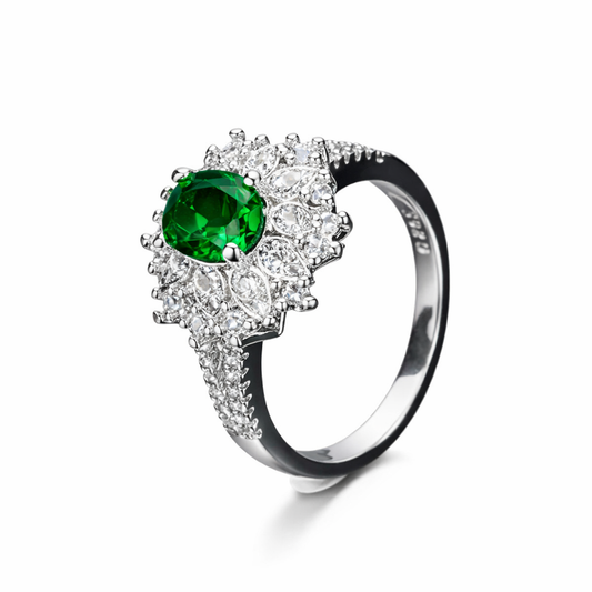 Women Green Oval CZ Halo Ring Silver Tone Alloy Engagement Style Jewellery Gift # R190