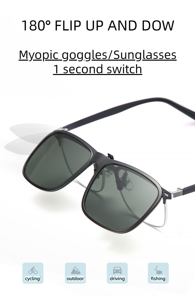 New Unisex Box Shape Polarized UV400 Protection Clip On Flip Up Sunglasses