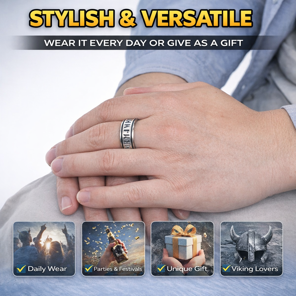 Viking Nordic Rune Spinner Ring Rotating Fidget Anxiety Stress Relief Norse Band # R421