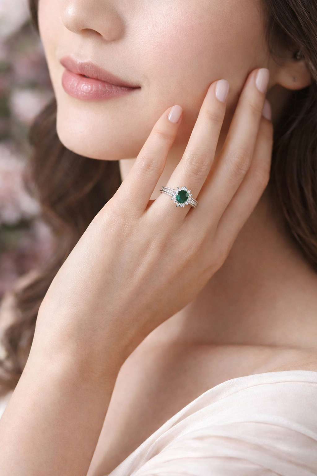 Elegant Green Simulated Gem Stones Halo Ring Alloy Band Cocktail Dress Ring Gift # R132