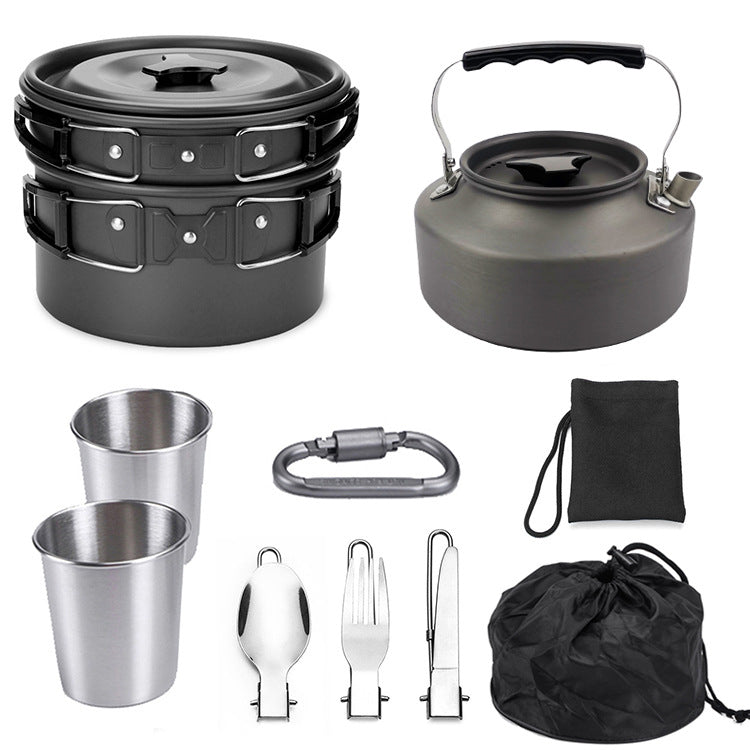 Outdoor Camping Cookware Set Hiking Cooking Portable Pot Pan Teapot 2-3 Persons