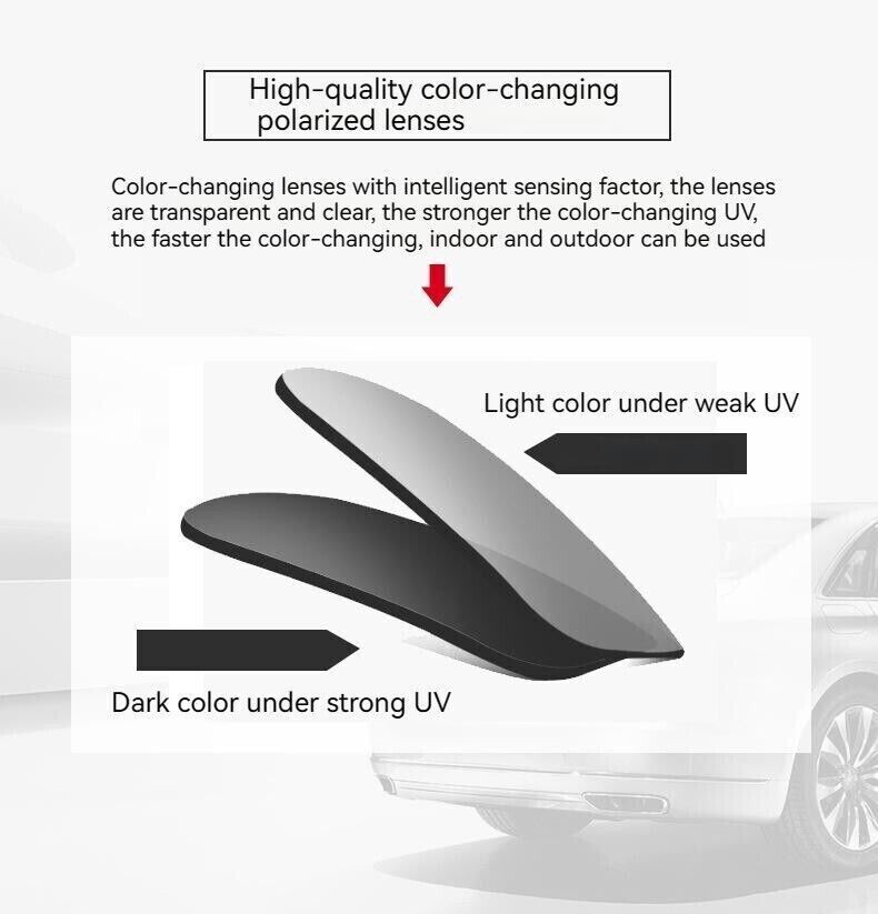 Unisex Square Polarized Colour Changing Sunglasses Clip-on Day Night Vision