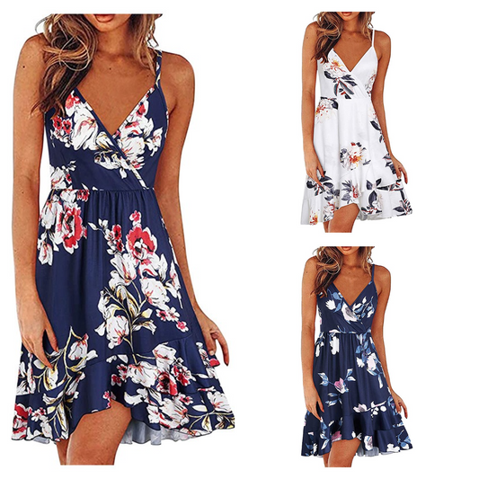 Women Fashion Sexy Spaghetti Straps Sleeveless Backless V Neck Dress