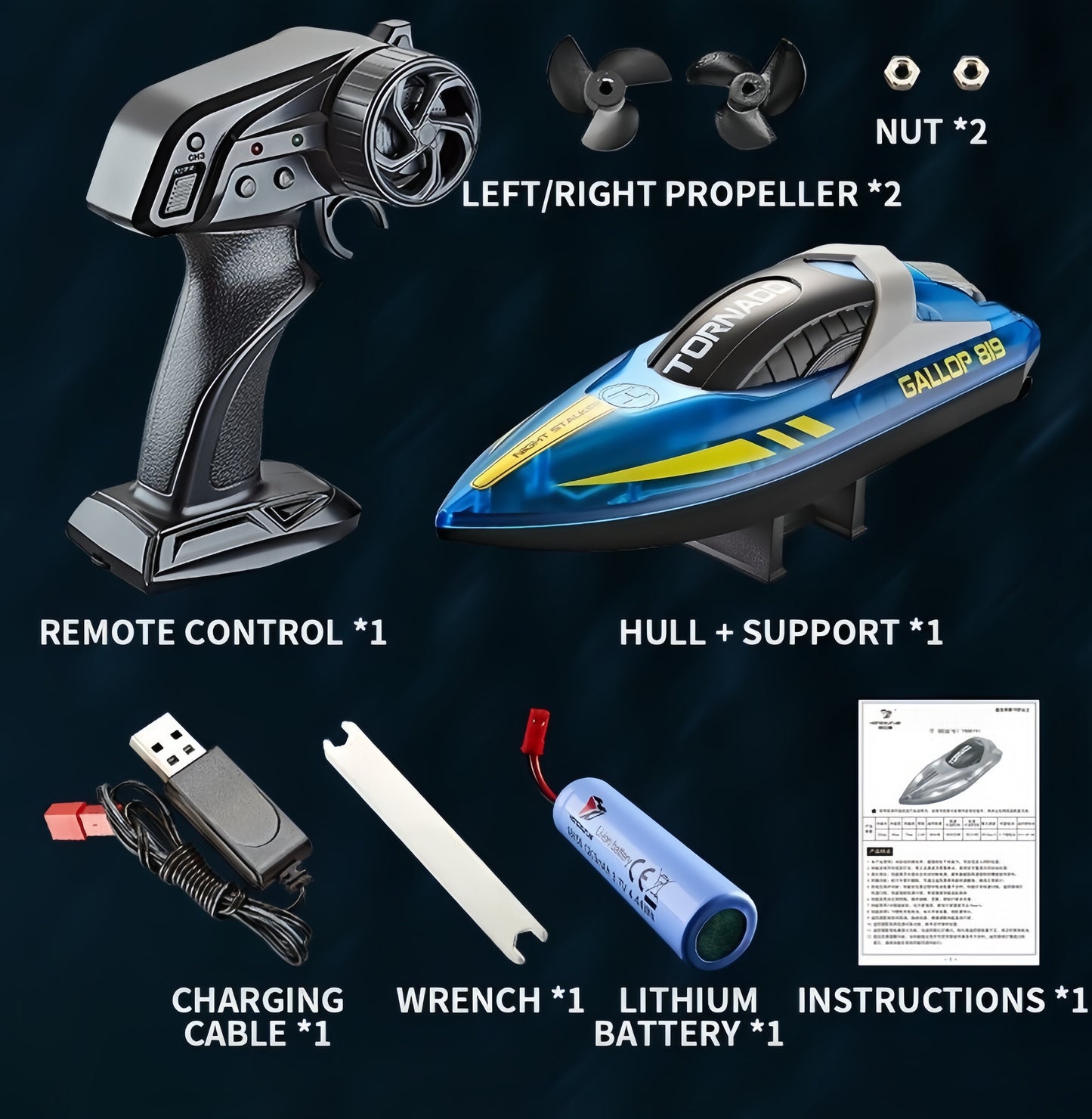 RC Speed Boat 2.4G Remote Control LED Light Dual Motor Waterproof Racing Toy Boy