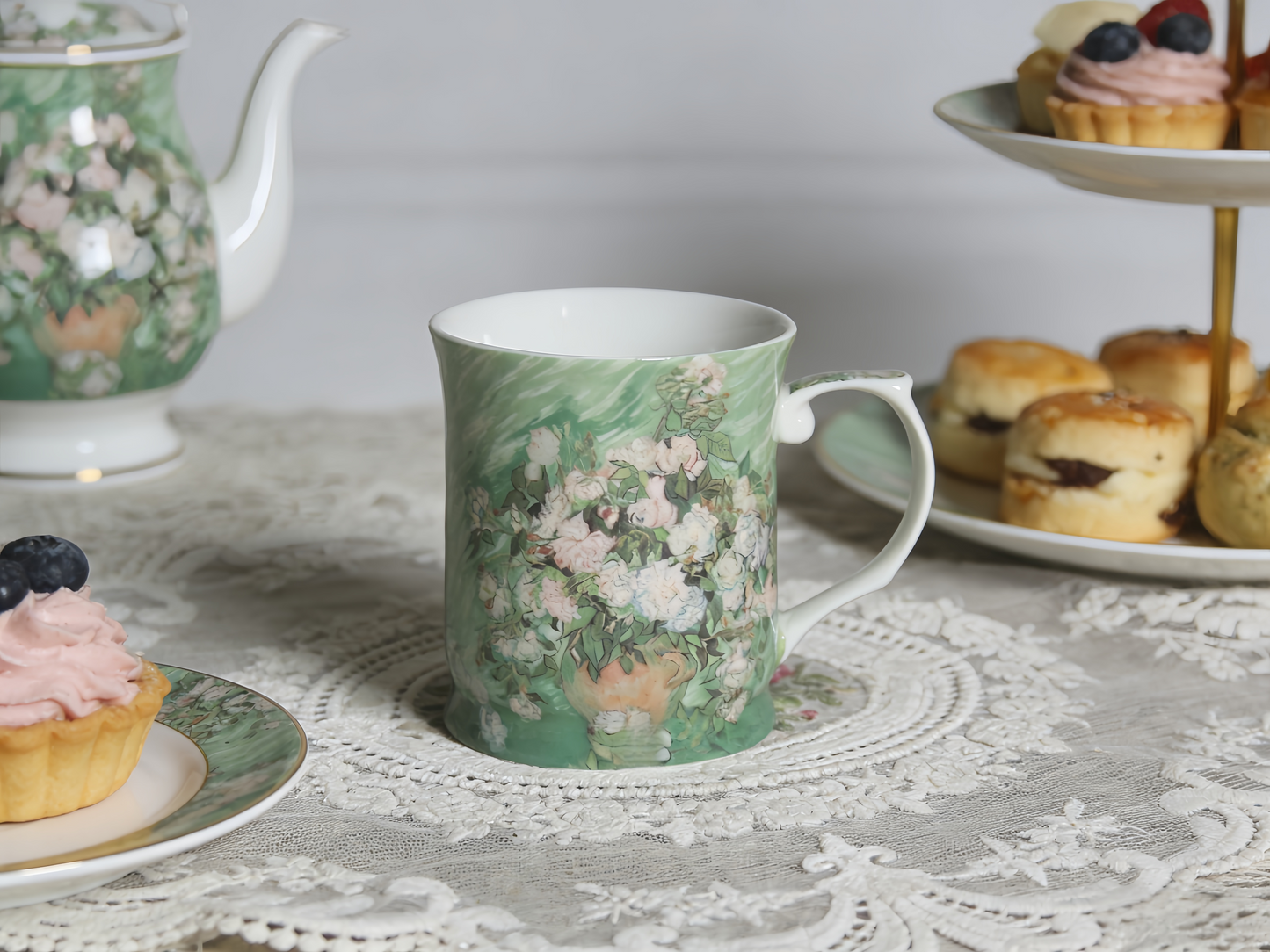 415cc Fine Porcelain Art Mug Van Gogh Bouquet in Vase Design Coffee Tea Cup Gift # CW1694