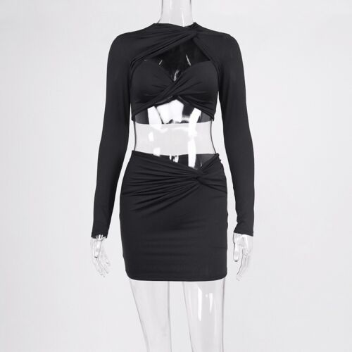 Sexy Women Milk Fiber Hollow Package Hip Skirt Fashion Short Skirt Set Of Two