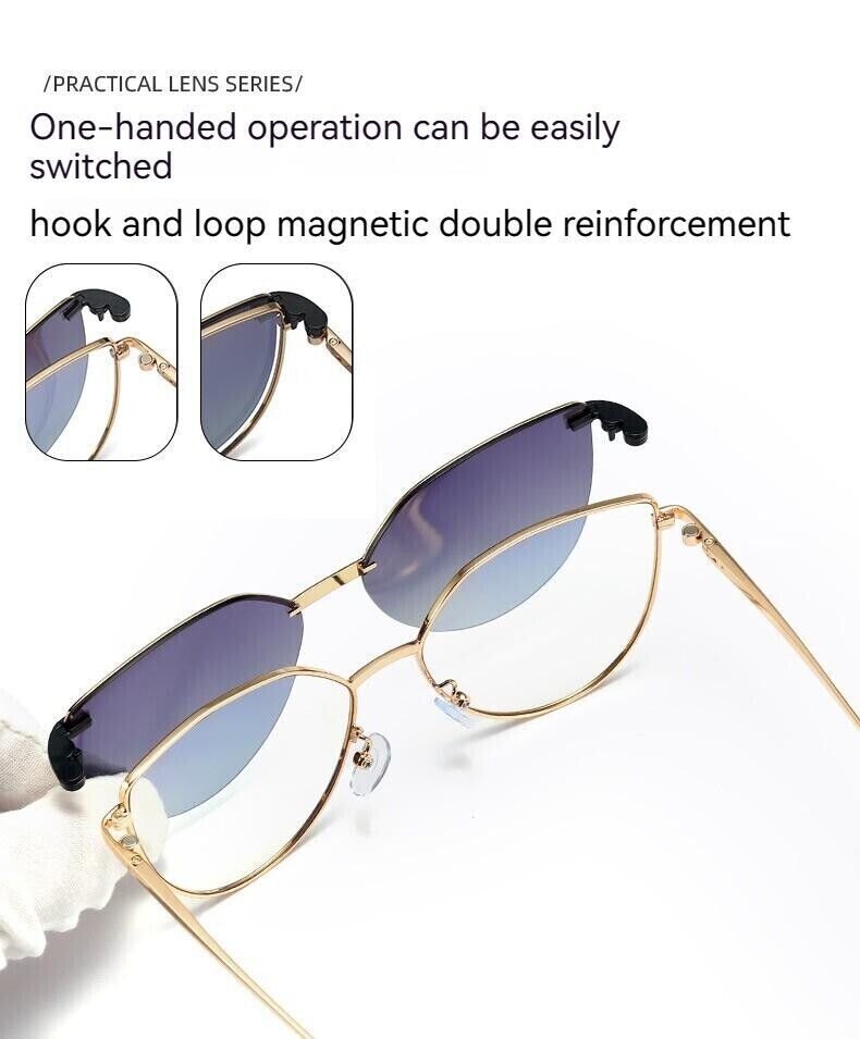 Women Anti Blue Ray Magnetic Suction Clip UV400 Polarized Two Use Sunglasses Set