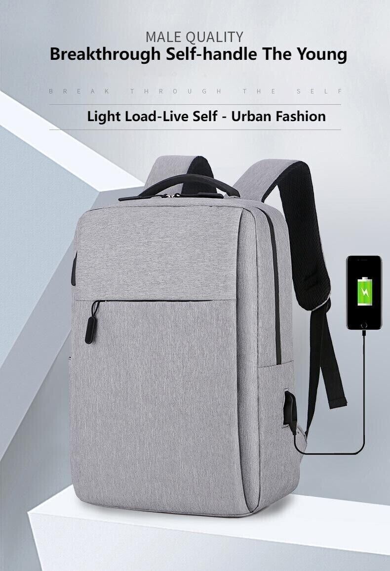 Unisex Waterproof Canvas Backpack USB Schoolbag Travel Laptop Business Bag