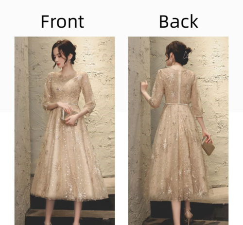 Women Champagne Formal Wedding Evening Cocktail Prom Bridesmaid Ball Gown Dress