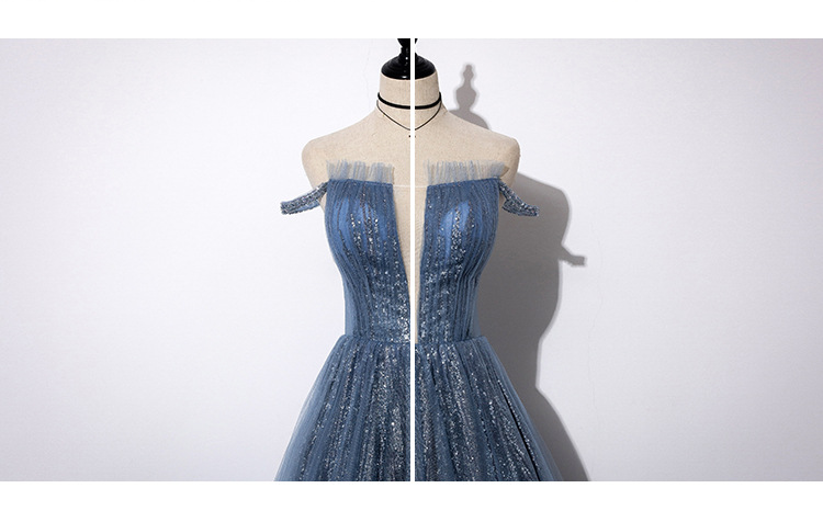 Women V-Neck Banquet Wedding Dress Cold Shoulder Evening Dress Shaggy Skirt