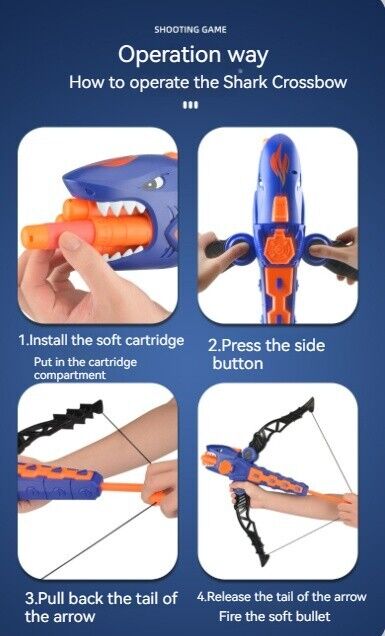 Children's Shark Bow Arrow Game Manual Rapid-Fire Soft Dart Shooting Toy Set