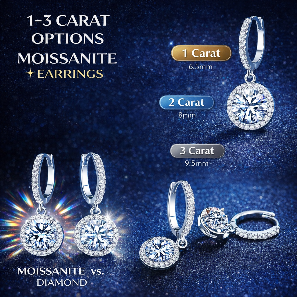 1–3CT Moissanite Hoop Drop Earrings 925 Sterling Silver Brilliant Cut Women Gift
