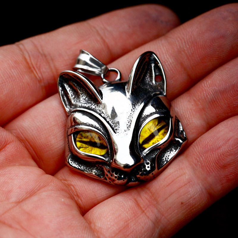 Mix Theme Retro Fox Head Sweater Chain Gemstone Titanium Steel Pendant Cat Head Necklace