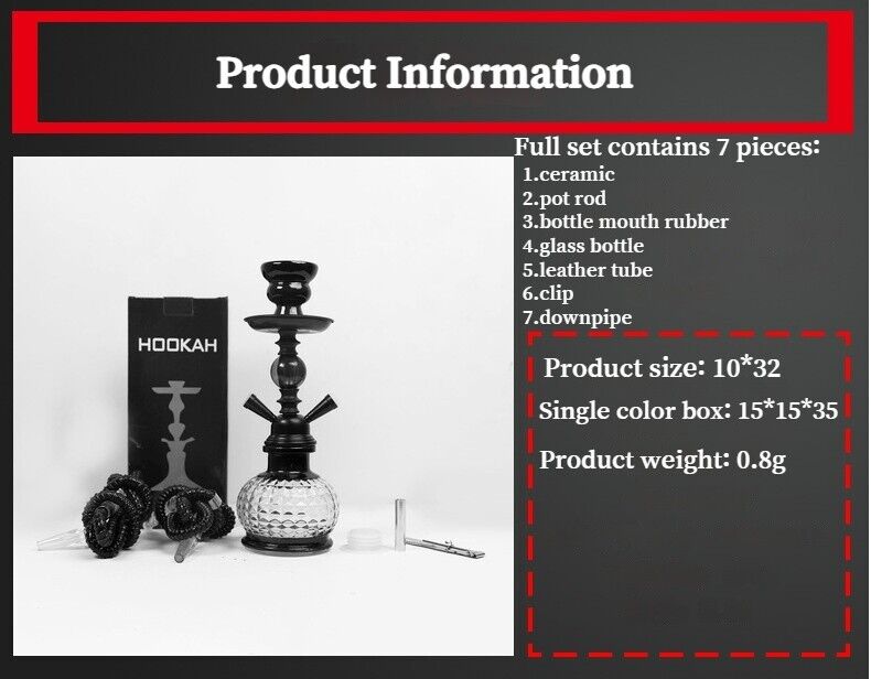 Traditional Gift Collectible 2 Hose Premium Shisha Hookah Complete Set Black