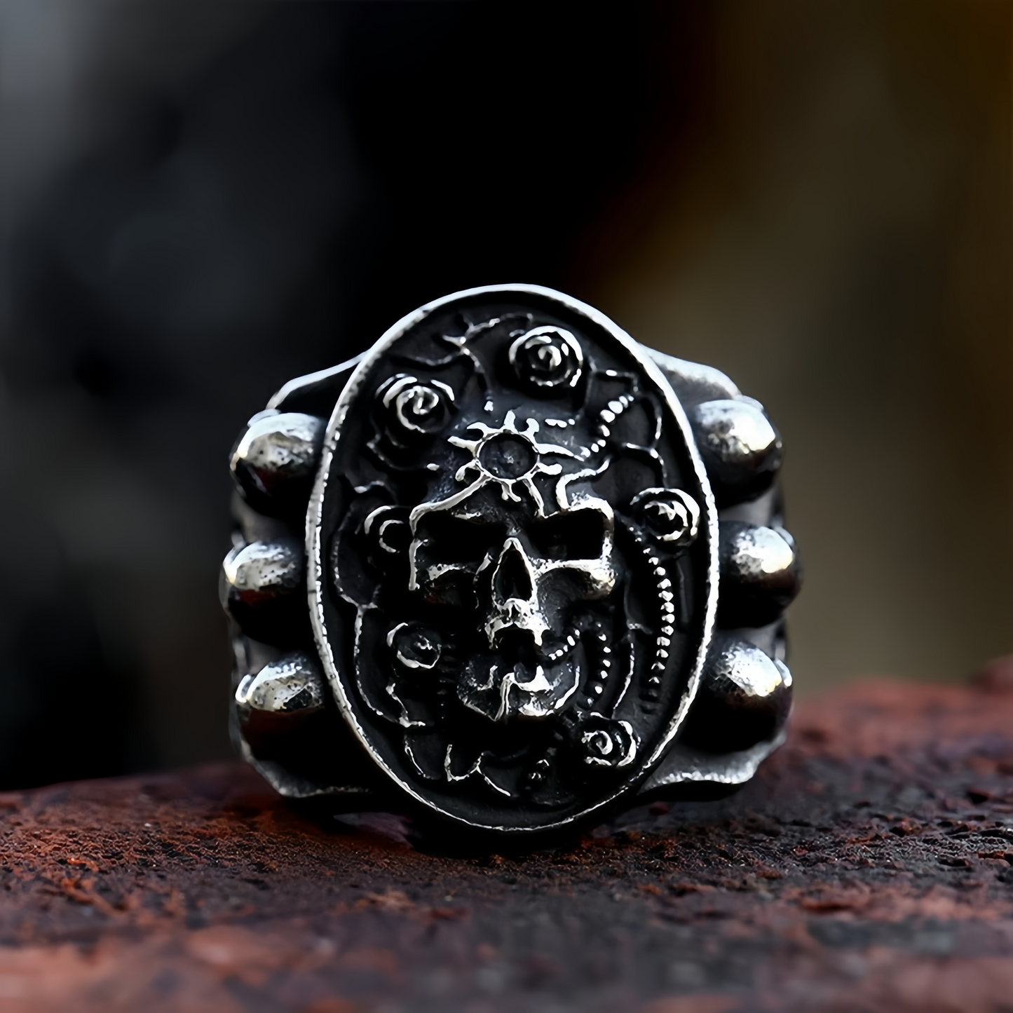 Men's Gothic Skull Ring Punk Biker Hip Hop Vintage Engraved Heavy Band Jewellery # R329