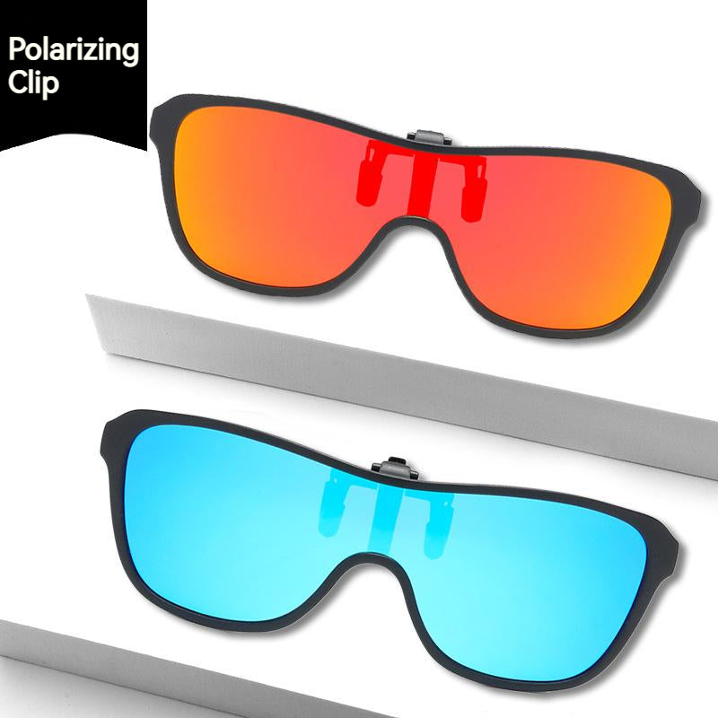 Unisex Fashion Flip Up Large Frame Sunglasses Clip On Polarized Multicolor Lens