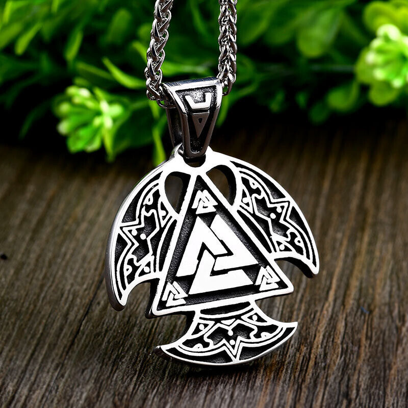 Cool Retro Punk Vintage Wolf Totem Valknut Pendant Biker Titanium Steel Necklace
