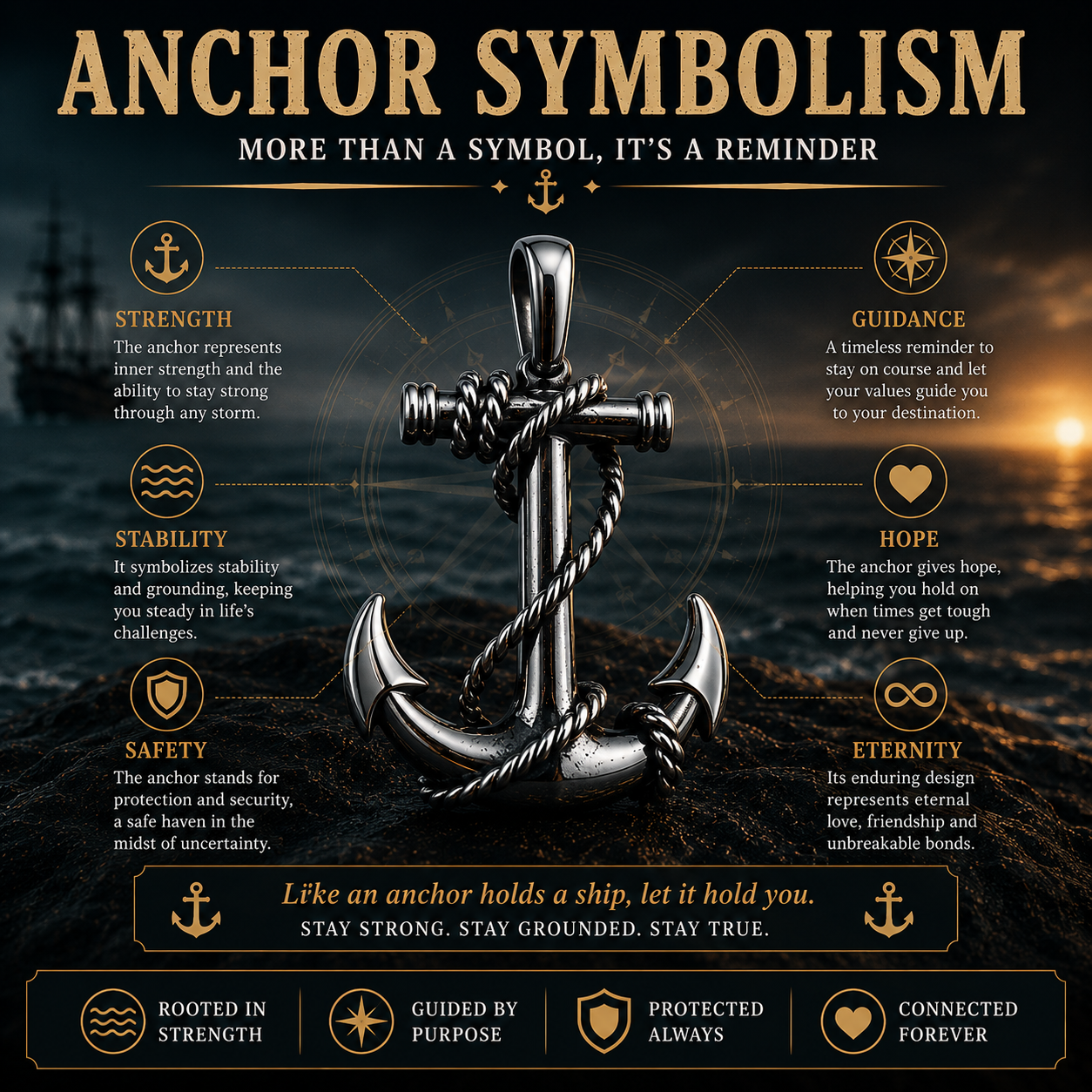 Unisex Anchor Pendant Necklace Stainless Steel Nautical Sailor Rope Charm Vintage Necklace 60cm Chain Gift PN0013