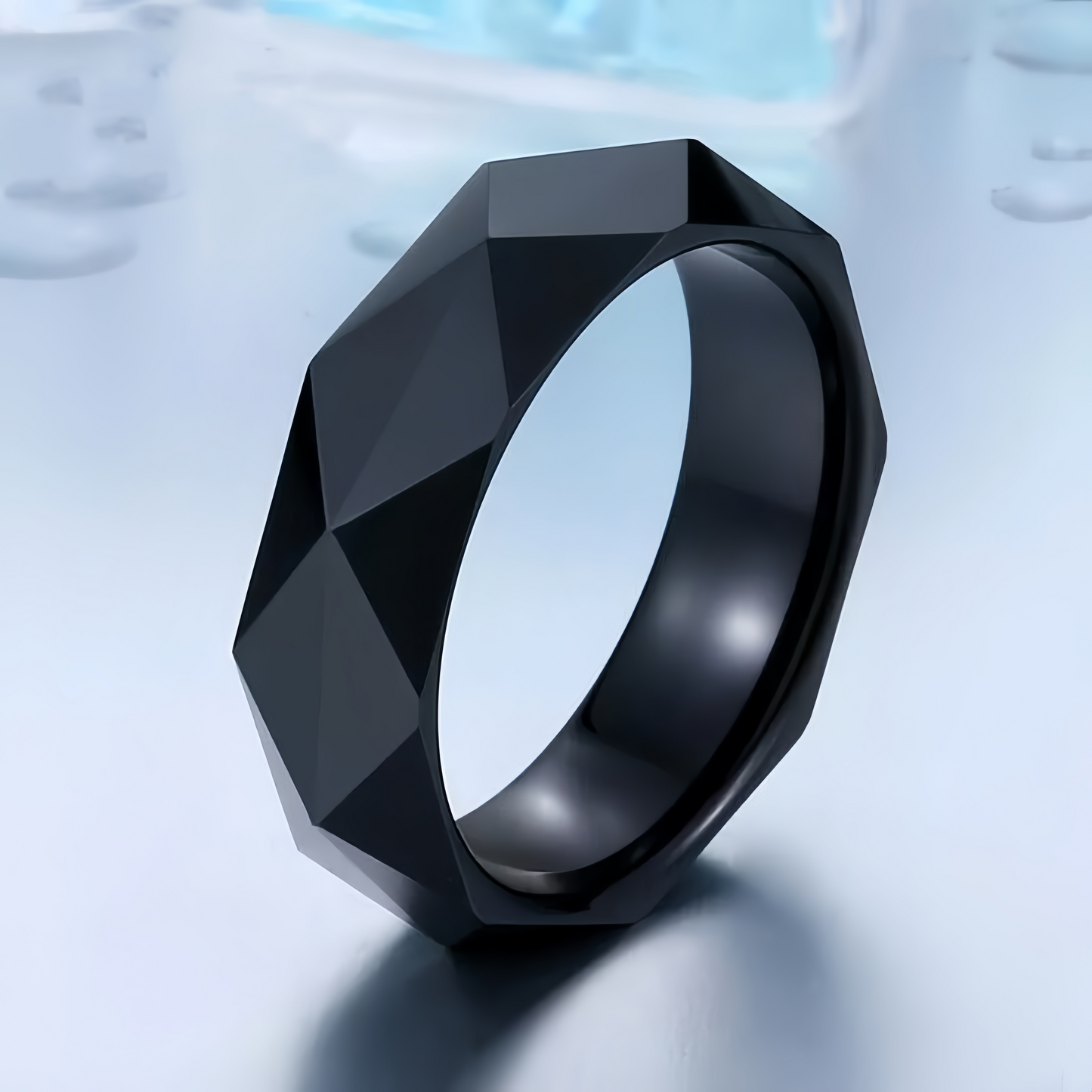 Unisex Comfort Fit Wedding Band Stainless Steel Faceted Geometric Ring Men Jewelry # R349