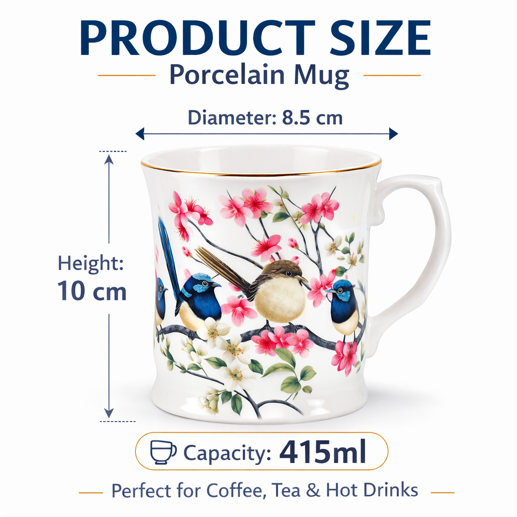 Australian Blue Wren Porcelain Mug Tea Coffee Cup Bird Lover Gift 415ml Birthday
